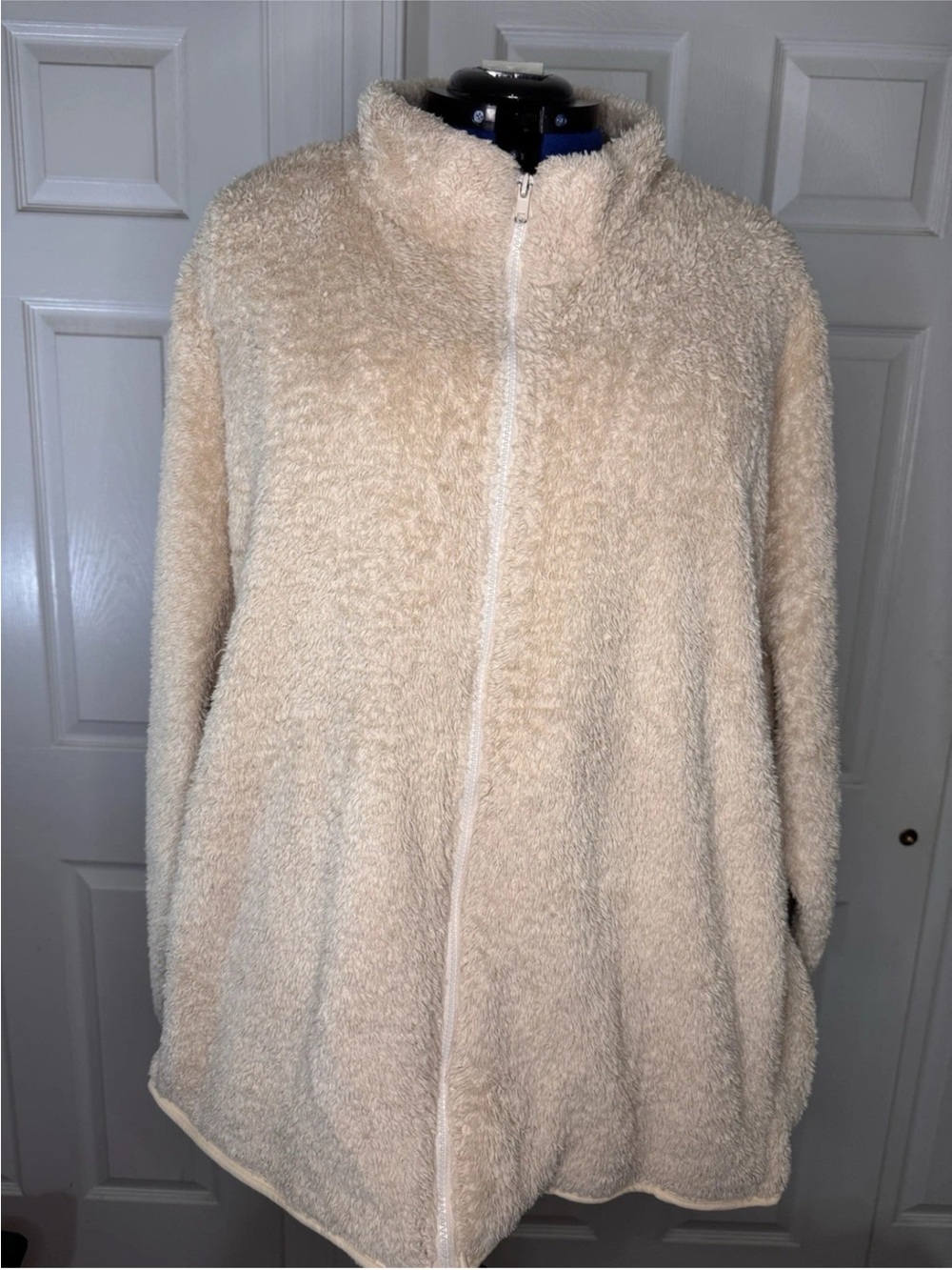Woman Within Plush Cream Teddy Zip-Up Jacket - Picture 2 of 11